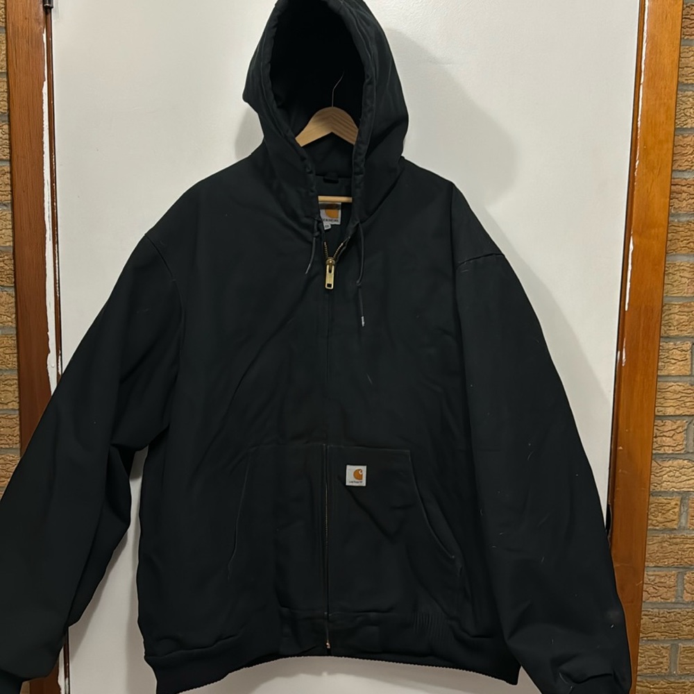 Men’s 2XLT carhartt black canvas lined zip coat with hood